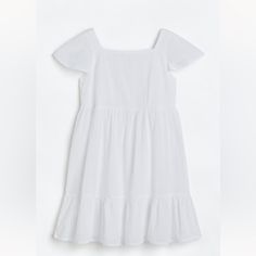 Lined White Eyelet Tiered Dress. Never Worn. Perfect For Summer Size 20 (14y+). Measurements In Picture And Can Be Worn As A Small Or Medium. Casual Short Sleeve Broderie Anglaise Mini Dress, Casual Broderie Anglaise Mini Dress For Day Out, H&m Short Sleeve Dresses With Ruffles, H&m White Casual Dresses, Casual White H&m Dress, H&m Cotton Dresses For Daywear, White Daytime Dress By H&m, White Daytime Dress From H&m, Casual H&m Dresses With Ruffles