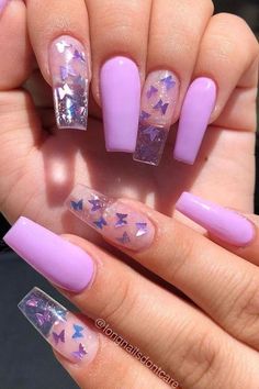 Pink And Purple Nails, Clear Nail Designs, Purple Acrylic Nails, Blue Acrylic Nails, Clear Nail, Colorful Nails, Cute Acrylic Nail Designs, Simple Acrylic Nails, Long Acrylic Nails Coffin