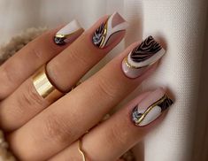 #abstract #abstractnails #blackandgold Cool French Nails, Cute Summer Designs, Hoco Ideas, Summer Designs, Abstract Nail Art, Nail Art Trends, Mocha Color, Short Acrylic, Best Nail Art