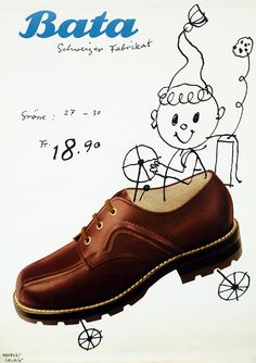 an advertisement for bata shoes with a drawing of a boy riding a skateboard