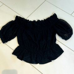 Black Island Off Shoulder, Puff Sleeve, Elastic At The Waist With Peplum Black Ruffled Short Sleeve Tops, Black Short Sleeve Top With Ruffles, Black Ruffled Blouse With Short Sleeves, Off Shoulder Puff Sleeve, Black Island, Shoulder Puff Sleeve, Puff Sleeve Shirt, Puff Sleeve Top, Puff Sleeve