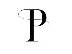 the letter p is made up of two letters, one in black and white with an elegant