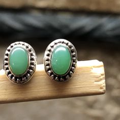 Natural Australian Green Chrysoprase 925 Sterling Silver Earrings 9mm - Natural Rocks by Kala Chrysoprase Jewelry, Minimalist Earrings Studs, Minimalist Studs, Onyx Jewelry, Tiny Stud Earrings, Gemstone Studs, Wedding Jewelry Earrings, Green Onyx, Apple Green