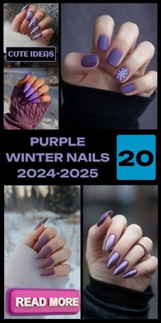 Nail Art Designs For Winter Purple, Short And Simple Nails, Purple Winter Nails, Matte Purple Nails, Winter Nails Simple, Silver Acrylic Nails, Winter Nail Trends, Winter Nails Ideas, Christmas Bedroom Decor