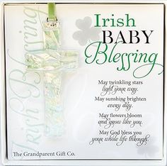 an irish baby blessing card with a cross