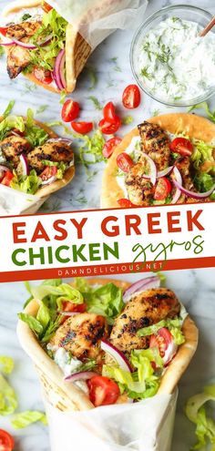 GREEK CHICKEN GYROS, chicken recipes, yummy dinner ideas Greek Chicken Gyros, Easy Greek Chicken, Chicken Gyro Recipe, Mediterranean Foods, Beverages Recipes, Greek Gyros, Gyro Recipe, Homemade Tzatziki Sauce, Homemade Tzatziki