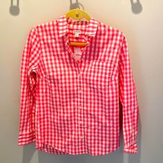 Brand New With Tags - Button Up Shirt, Hot Pink/White. Pink Button-up Work Shirt, Preppy Pink Button-up Shirt, Pink Button-up Shirt With Graphic Print, Pink Button-up Tops For Daywear, Pink Cotton Button-up Dress Shirt, J Crew Factory, Button Up Shirt, Up Shirt, Button Up Shirts