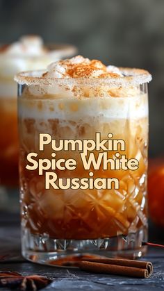 the pumpkin spice white russian cocktail is garnished with cinnamon