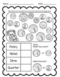 the money worksheet is filled with coins and other items to help students understand what they