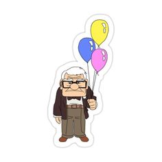 an old man with glasses holding balloons