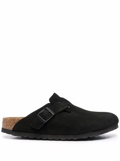 Charcoal black Boston mules from BIRKENSTOCK featuring slip-on style, round toe, buckle fastening, branded insole and ridged rubber sole. Birkenstocks Clogs, Black Birkenstocks, Birkenstock Mules, Birkenstock Men, Clogs Style, Suede Mules, Birkenstock Sandals, Birkenstock Boston, Zermatt