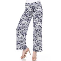 Our lightweight palazzo pants boast a floral paisley print that will give you the spring - summer vibes. Features a breezy wide-leg style and a banded fold-over waistband that you can adjust to suit your personal style. Pair it with your favorite solid top or tank and you are ready for the day! Size: small. Color: navy. Gender: female. Material: Polyester. Pattern Wide Leg Pants, Wide Leg Palazzo Pants, Pants Details, White Mark, Solid Tops, Palazzo Pants, Bottom Clothes, Paisley Print, Bottoms Pants