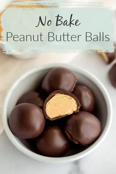 chocolate peanut butter balls in a white bowl