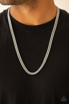 Brushed in a high-sheen finish, a dramatic row of silver flat franco chain drapes across the chest for a casual shine. Features an adjustable clasp closure. Sold as one individual necklace. Get The Complete Look!Bracelet: "One-Two Knockout - Silver" (Sold Separately) Mens Silver Chain Necklace, Silver Chain For Men, Mens Silver Necklace, Silver Flats, Paparazzi Accessories, Men's Necklace, Paparazzi Jewelry, Affordable Jewelry, Silver Chain Necklace