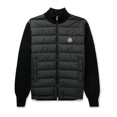 Moncler's cardigan is designed with the same functionality as the brand's signature outerwear. Knitted from soft cotton, it's panelled with quilted, down-filled shell for warmth and detailed with appliquéd and embossed logos. Luxury Outerwear For Winter Layering, Designer Quilted Winter Outerwear, Luxury Long Sleeve Outerwear For Layering, Designer Winter Quilted Jacket With Padded Collar, Designer Quilted Jacket With Padded Collar For Winter, Luxury Long Sleeve Quilted Jacket For Winter, Luxury Quilted Puffer Jacket For Winter, Luxury Nylon Quilted Winter Jacket, Luxury Nylon Quilted Jacket For Winter