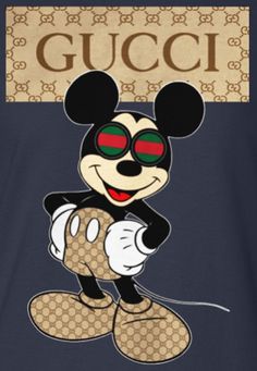 a mickey mouse with sunglasses on it's head and the word gucci in front of