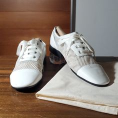 Marc Jacobs Vintage New With Handmade Dustbag White Mesh Oxfordvshoes Patent Leather Toe/Heel/Laces Stacked Wood Low Heel Minor Markings On Right Shoe, See Pics Size 38.5 Us Size 8 New To Poshmark?? Use Code Plumloved To Save $10 On Your First Purchase!! Spring Lace-up Leather Shoes With Perforated Toe Box, Casual Patent Leather Lace-up Shoes For Spring, Spring Low-top Leather Shoes With Removable Insole, White Leather Lace-up Summer Shoes, Summer White Leather Lace-up Shoes, White Leather Lace-up Shoes For Summer, White Leather Lace-up Shoes For Spring, Formal Leather Sneakers For Summer, White Leather Pointed Toe Sneakers