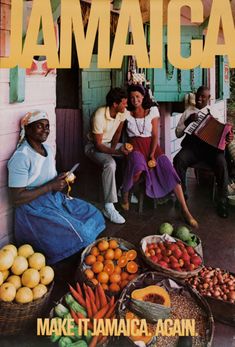 a magazine cover with people sitting on the porch surrounded by fruits and vegetables