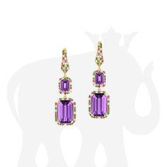 JE0252-AM 'Rain-Forest' Amethyst with Lavender Amethyst & Sapphire Earrings in 18K Gold Stone Size: 10 x 15 mm, 9 x 7 mm Luxury Amethyst Earrings With Gemstone Accents, Luxury Purple Multi-stone Earrings, Elegant Purple Multi-stone Gemstones, Luxury Multi-stone Purple Jewelry, Luxury Purple Multi-stone Jewelry, Formal Lavender Amethyst Earrings, Formal Lavender Gemstone Earrings, Purple Tanzanite Gemstone Earrings, Purple Amethyst Earrings With Gemstone Accents