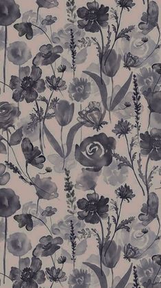 a floral wallpaper with blue and grey flowers