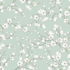 a wallpaper with white flowers on a green background