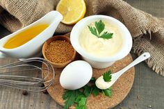 the ingredients are on the table ready to be used in this recipe, including eggs, butter and seasoning