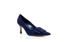 MAYSALEPUMP 70 | Navy Blue Suede Buckle Detail Pumps | Manolo Blahnik Blue Manolo Blahnik, Manolo Blahnik Maysale Slingback, Manolo Blahnik Bb Pump, Manolo Blahnik Blue, Manolo Blahnik Hangisi Purple, Catwalk Collection, Mid Heel, Blue Suede, Manolo Blahnik