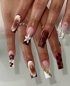 Long Acrylic Nails Brown, Acrylic Nail Inspo Aesthetic, Acrylic Nails Brown, Aesthetic Acrylic Nails, Nail Inspo Long, Nail Inspo Aesthetic, Trendy Acrylic Nails, Long Acrylic Nail, Acrylic Nails Long