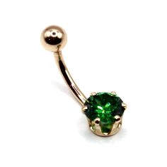 "14K Yellow or White Gold Solitaire Belly Ring with a 7mm Round \"May\" Birthstone Green CZ -Piercing Type: Belly -Material: 14K Yellow Gold or White Gold -Gauge: 14G -Barbell Length: 7/16″, 11.11mm -Ball Size: 5mm -Gemstone Type: Green Cubic Zirconia -Gemstone Color: Green -Gemstone Size: 7mm -Number of Stones: 1 -Gemstone Shape: Round -Threading: External" Gold Gauges, Belly Button Jewelry, Types Of Piercings, White Gold Solitaire, Belly Button Piercing, May Birthstone, Belly Ring, Green Gemstones, Belly Rings