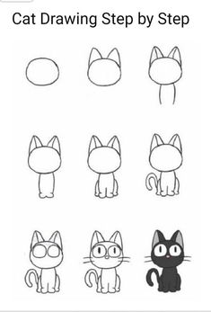 cat drawing step by step instructions for children to learn how to draw and paint cats