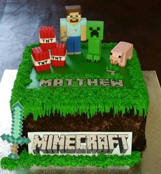 a cake made to look like a minecraft field