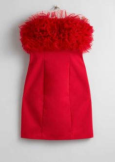 Sleeveless tube mini dress featuring a ruffled, tulle-trimmed bodice fitted with supportive boning.– Zipper with hook and eye closure at the backLength of dress: 70cm / 27.6" (EU 36 / UK 8 / US 4) Tube Mini Dress, Louis Vuitton Taschen, Mini Tube Dress, Hook And Eye, Red Mini Dress, Christmas Fashion, Fashion Story, Christmas Dress, Guest Dresses