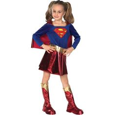 Includes two tone dress with matching cape, lame belt and matching boot tops. Child size Large (12 14). Trademark and Copyright of DC Comics.<br>Box Dimensions (in Inches)<br>Length : 20.00<br>Width : 15.00<br>Height : 6.00 Supergirl Halloween, Supergirl Halloween Costume, Girl Superhero Costumes, Superman Girl, Wonder Woman Accessories, Superman Costume, Supergirl Costume, Superman Costumes, Supergirl Cosplay