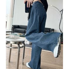 Product information:Fabric name: denimStyle: 90s/Street/Casual/Vintage/PreppyWaist type: high waistDenim color: dark blueSize Information:Size: S/M/L Vintage Preppy, Skirt And Sneakers, High Waist Denim, Black Halter Dress, European Women, Denim Color, Striped Jeans, Loose Sweater, Colored Denim