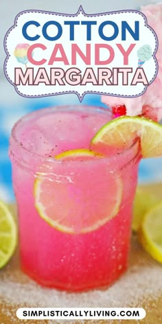 glass of cotton candy margarita Cotton Candy Margarita, Garnish Ideas, Fun Drink Recipe, Liquor Drinks