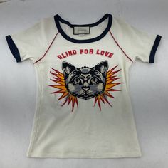 - Brand: Gucci - Color: White - Category: Women Women's Clothing Tops - Size: Xs - Size Type: Regular - Department: Women - Type: T-Shirt Gucci T Shirt Women, Gucci Blind For Love, Embroidered Cat, Sublimation Ideas Projects Inspiration, Gucci Top, Gucci T Shirt, Sublimation Ideas, Cat Graphic, Womens T Shirt