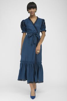 100% Sustainable Linen Dress with Embroidery. It comes in the following colors: Peach, Light Pink, Indigo Blue, Lagoon Blue, Light Yellow, Caramel, Expresso, White and Black Linen Wrap Dress, Embroidered Midi Dress, Linen Midi Dress, Wrap Midi Dress, Indigo Blue, Dress 100, Linen Dress, S Models, Slow Fashion