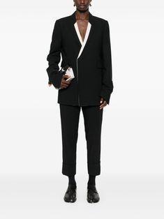 Find SAPIO Nera Blazer on Editorialist. black/beige wool interlock twill weave contrasting trim dart detailing peak lapels double-breasted button fastening shoulder pads long sleeves with buttoned cuffs two front flap pockets internal jetted pockets American rear vent straight hem full lining When buying this unisex item, keep in mind that it is graded in standard men's sizing. Tailored Avant-garde Formal Outerwear, Avant-garde Tailored Formal Outerwear, Avant-garde Formal Blazer With Long Sleeves, Avant-garde Long Sleeve Formal Blazer, Elegant Long Sleeve Blazer With Contrast Trim, Classic Tailored Blazer With Contrast Trim, Formal Fitted Outerwear With Contrast Trim, Contrasting Trim, Twill Weave