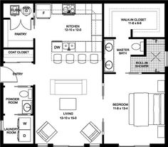 the floor plan for a two bedroom apartment with an attached bathroom and living room area