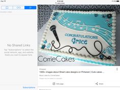 a sheet cake decorated with music notes and microphones for congratulations grace on the side