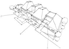 an architectural drawing of a building with several sections labeled in the top half and bottom part