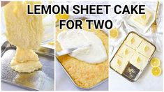 lemon sheet cake for two is ready to be cut and put into the pans