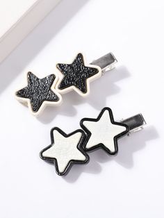 Hair Clips Star, Shein Accessories, Black Hair Accessories, Black Hair Clips, Star Decor, Alligator Hair Clip, H.e.r Aesthetic, Black And White Stars, Star Decorations