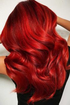 Bright Red Balayage Hair, Intense Red Hair Color, Vivid Red Hair Color, All Red Hair, Blood Red Hair Color, Hot Red Hair Color, Different Shades Of Red Hair, Scarlet Red Hair, Vivid Red Hair