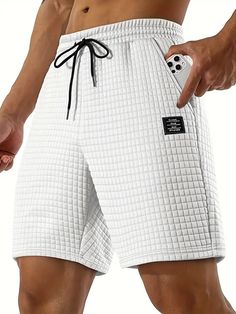 Men's Waffle Knit Shorts Drawstring Pockets Label - Temu Austria Mens Sweat Shorts, Running Short, Shorts Casual, Active Shorts, Sweat Shorts, Workout Gym, Knit Shorts, Casual Street Style, Shorts With Pockets