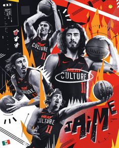 an image of basketball players collaged together on a sports team's poster