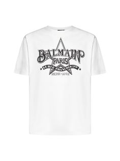 100% Cotton | Balmain Men's T-shirt in Gab Blanc/Black | SS24 Balmain Shirt, Balmain Jeans, Balmain Men, Big Tshirt, Cotton Logo, Luxury Store, Luxury Shop, French Design, Couture Collection