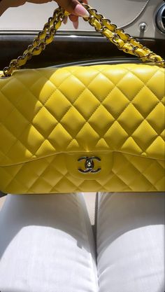 Yellow Purse Aesthetic, Luxury Handheld Yellow Bags, Yellow Luxury Bag, Luxury Yellow Flap Bag, Yellow Chanel Bag, Inside My Bag, Favorite Handbags