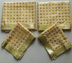 Sri Guru Granth Sahib Ji Rumala Sahib Double Set with Palkan /Silk Rumala/Double Set  RUMALA SAHIB With palkan Read The Description before ordering. Complete Double Set Sri Guru Granth Sahib Ji Rumala Sahib. Fabric: Silk Border: Golden Gota Color:  Golden Yellow Mix Work: Golden Motifs and Yellow thread embroidery. Two Rumala  1.25 X 1.15 meters  2 x Palkan: 60 x 60 cm Gota: 5 cm Ceremonial Silk Traditional Wear With Gota Work, Tissue Silk Traditional Wear With Gota Work For Puja, Tissue Silk Dupatta With Gota Work For Puja, Ceremonial Gold Sets With Dori Work, Gold Chanderi Sets For Puja, Ceremonial Multicolor Traditional Wear With Self Design, Gold Silk Sets For Puja, Tissue Silk Sets With Zari Work For Puja, Tissue Silk Sets For Eid