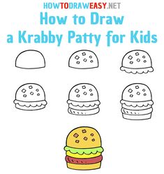 how to draw a krabby party for kids with hamburgers and buns